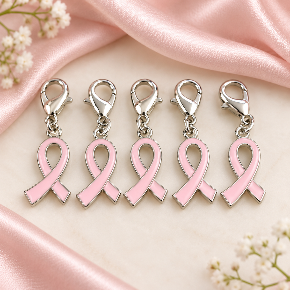Pink Awareness Ribbon Clip-On Charm