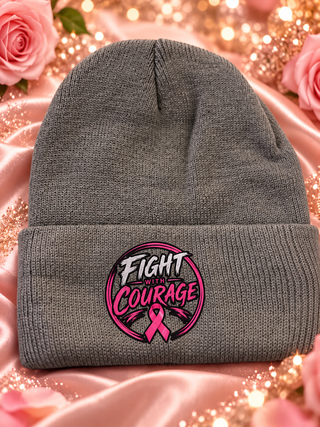Fight With Courage – Grey Cancer Awareness Beanie